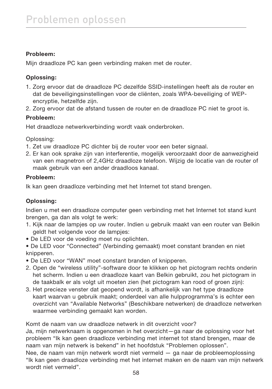 Problemen oplossen | Belkin F5D7632EA4A User Manual | Page 312 / 504
