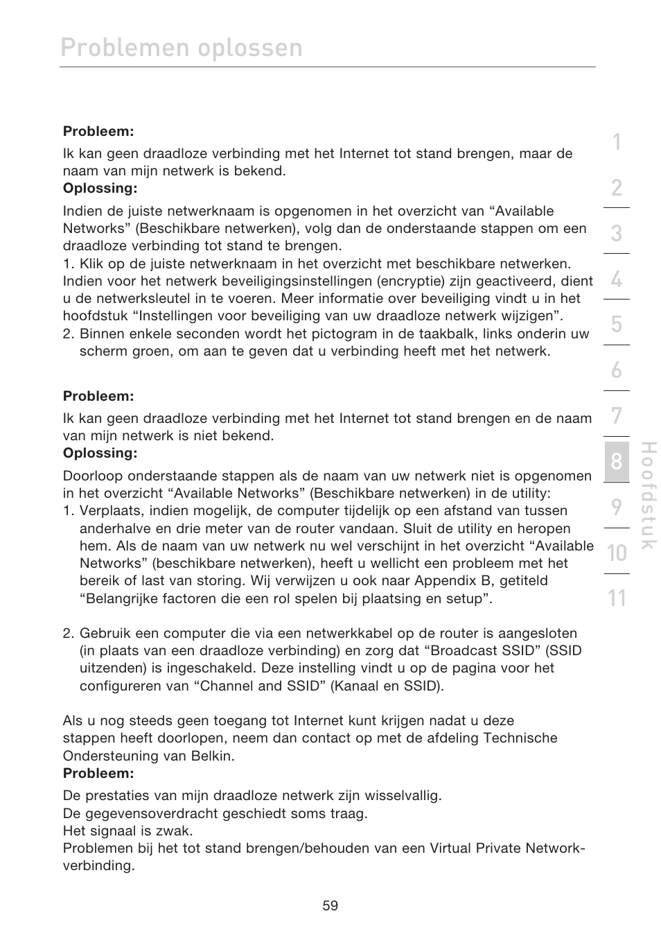 Problemen oplossen | Belkin F5D7632EA4A User Manual | Page 313 / 504