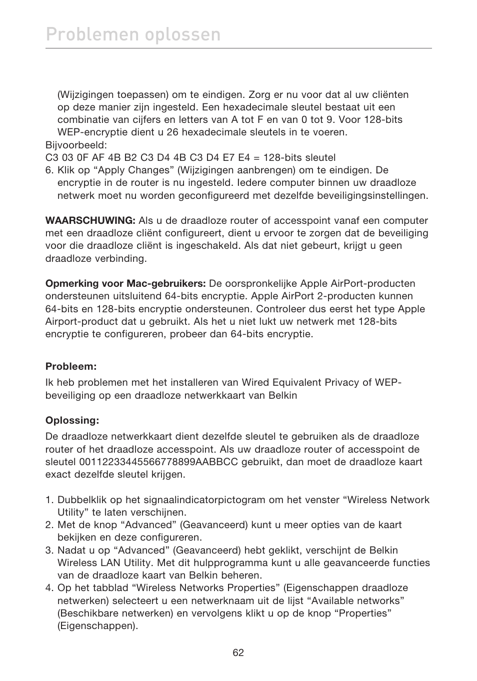 Problemen oplossen | Belkin F5D7632EA4A User Manual | Page 316 / 504