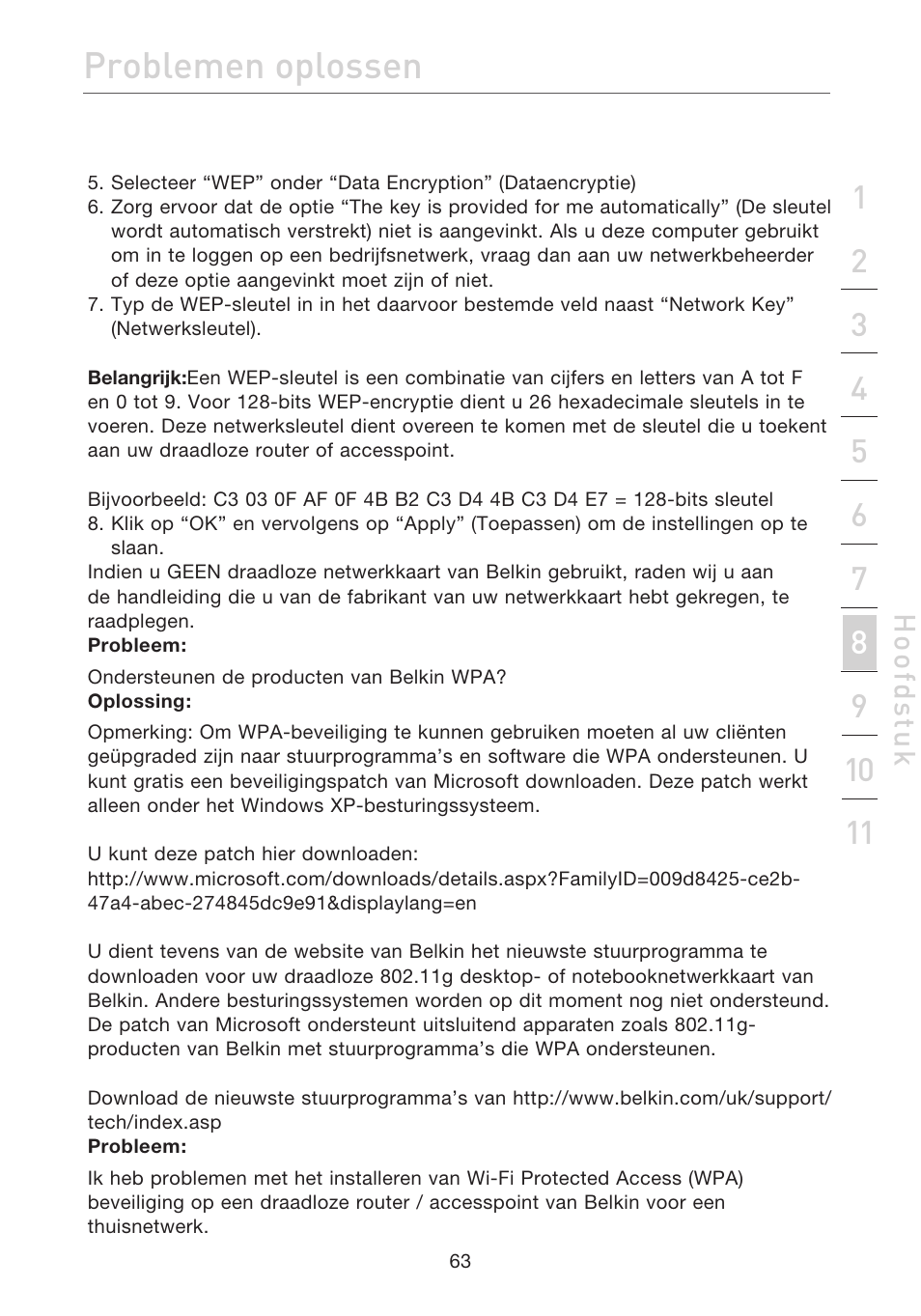 Problemen oplossen | Belkin F5D7632EA4A User Manual | Page 317 / 504