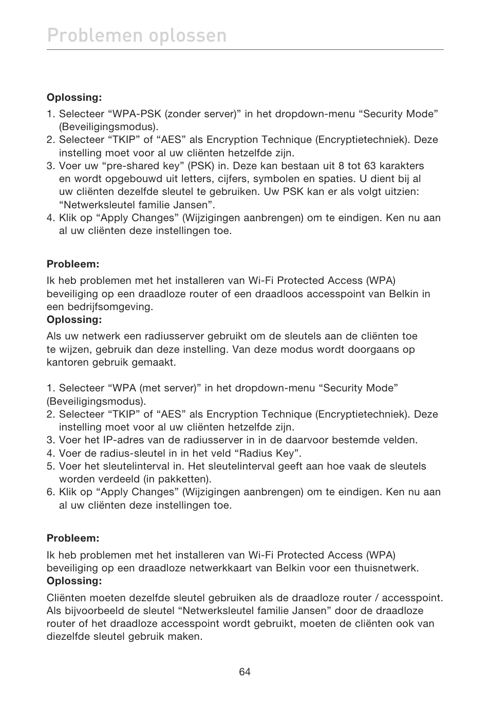 Problemen oplossen | Belkin F5D7632EA4A User Manual | Page 318 / 504