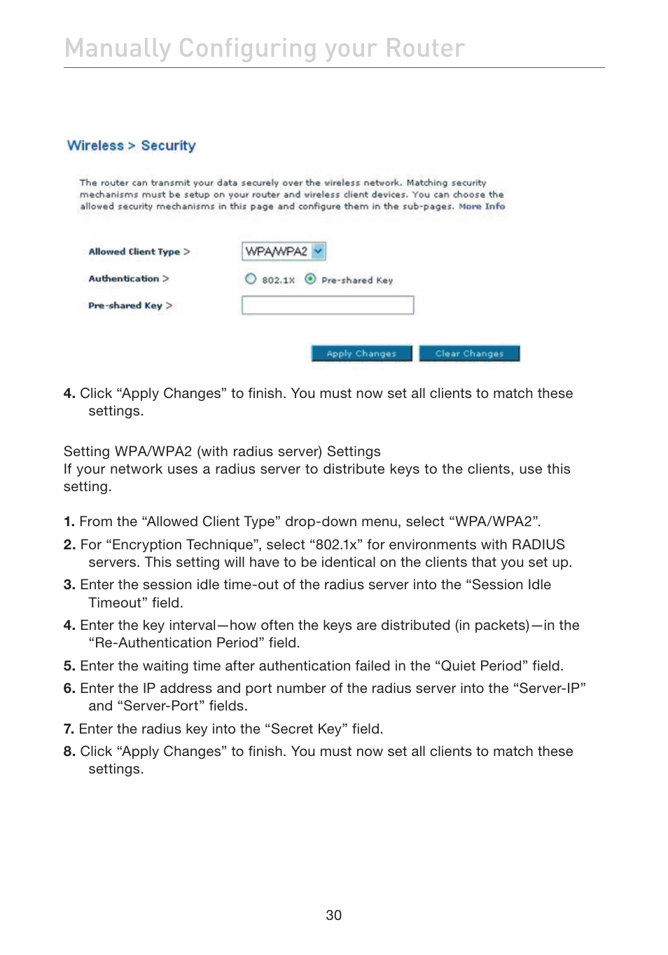 Manually configuring your router | Belkin F5D7632EA4A User Manual | Page 32 / 504