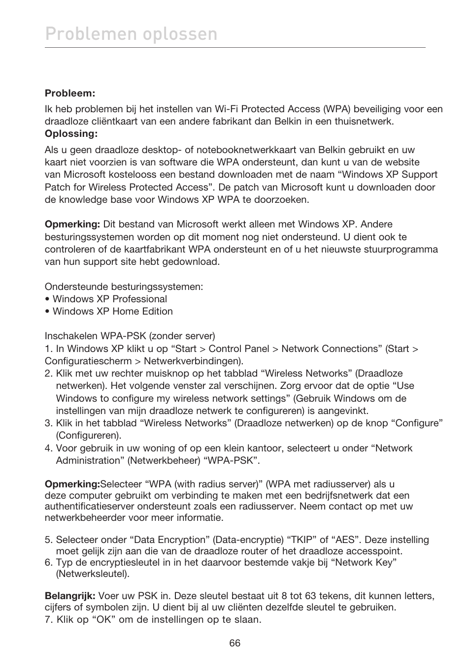 Problemen oplossen | Belkin F5D7632EA4A User Manual | Page 320 / 504