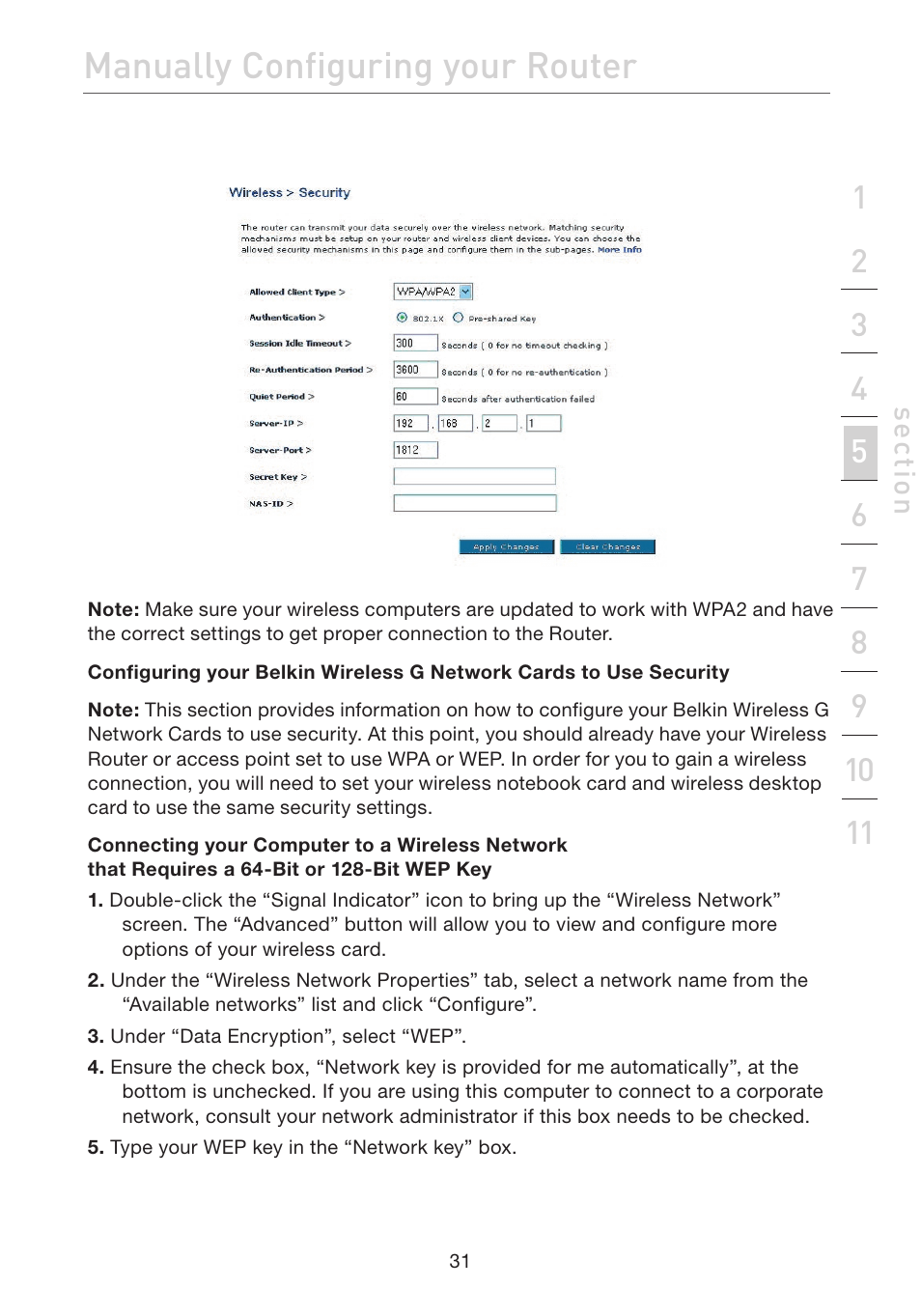 Manually configuring your router | Belkin F5D7632EA4A User Manual | Page 33 / 504