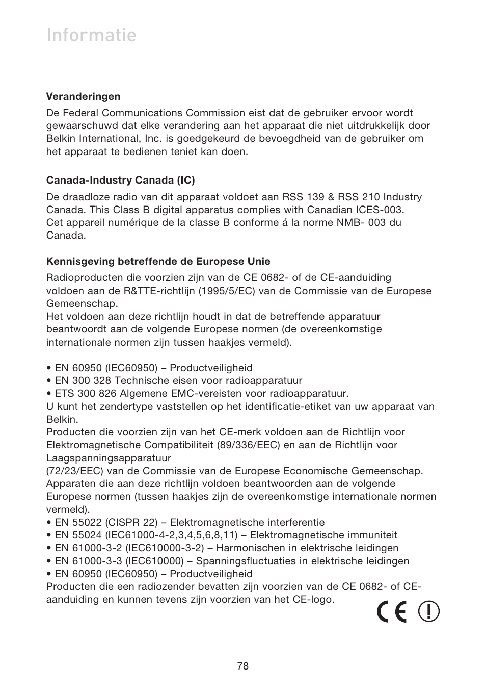 Informatie | Belkin F5D7632EA4A User Manual | Page 332 / 504