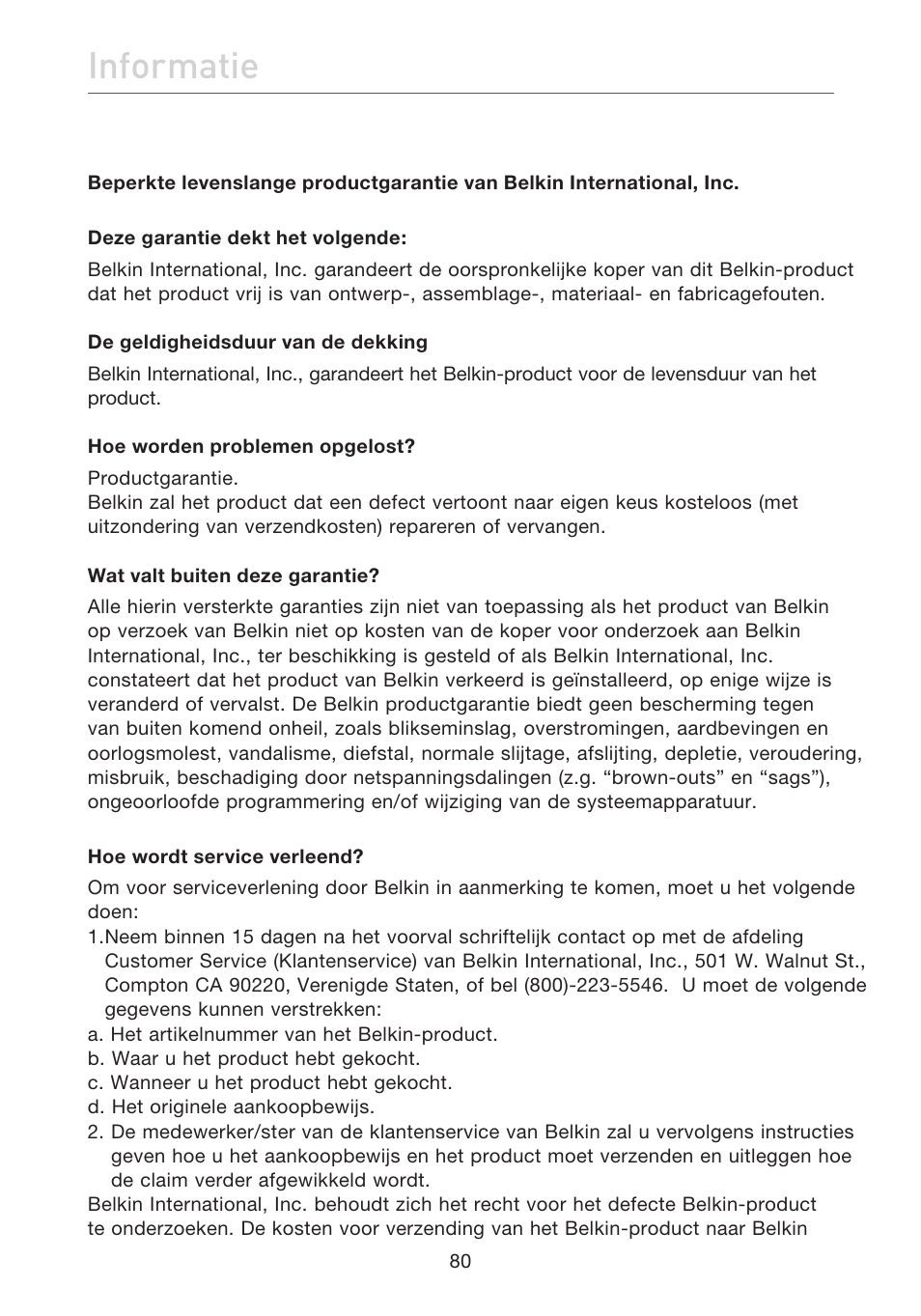 Informatie | Belkin F5D7632EA4A User Manual | Page 334 / 504