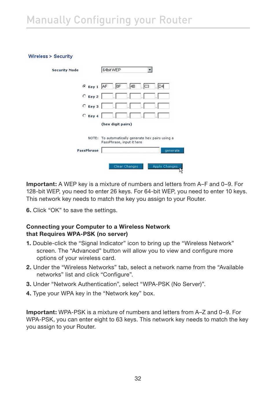 Manually configuring your router | Belkin F5D7632EA4A User Manual | Page 34 / 504