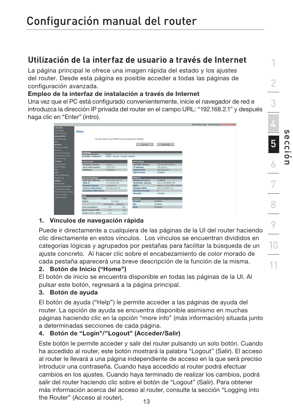 Configuración manual del router | Belkin F5D7632EA4A User Manual | Page 351 / 504