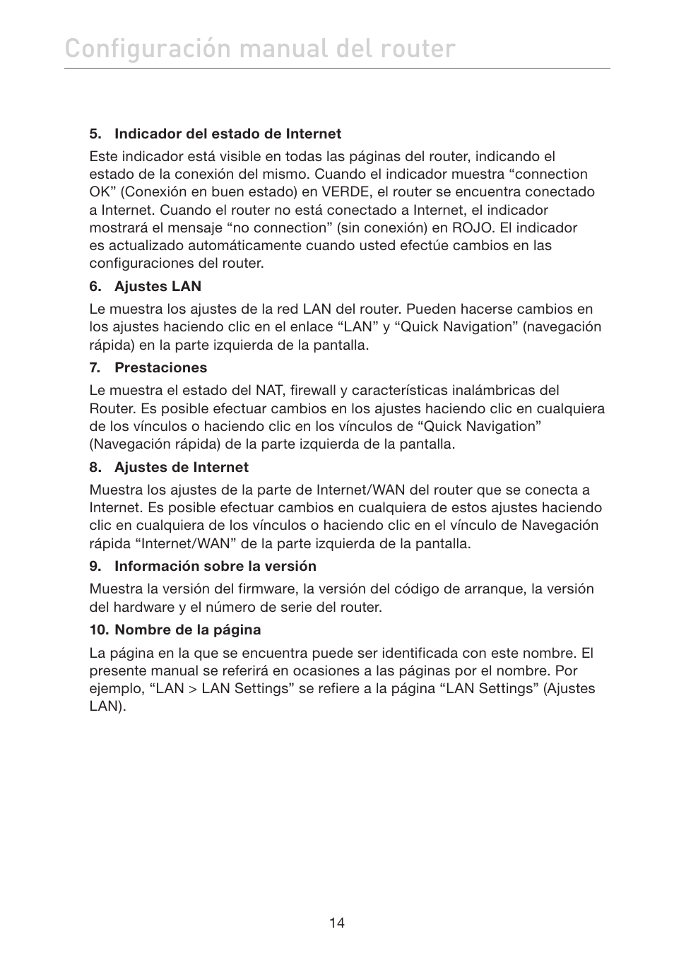 Configuración manual del router | Belkin F5D7632EA4A User Manual | Page 352 / 504