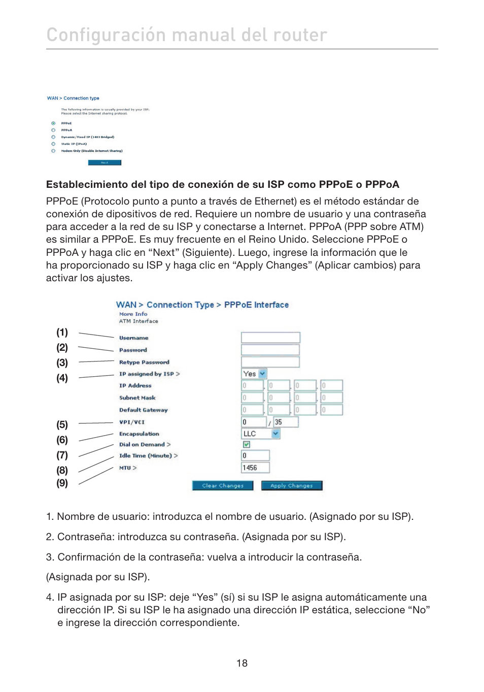 Configuración manual del router | Belkin F5D7632EA4A User Manual | Page 356 / 504
