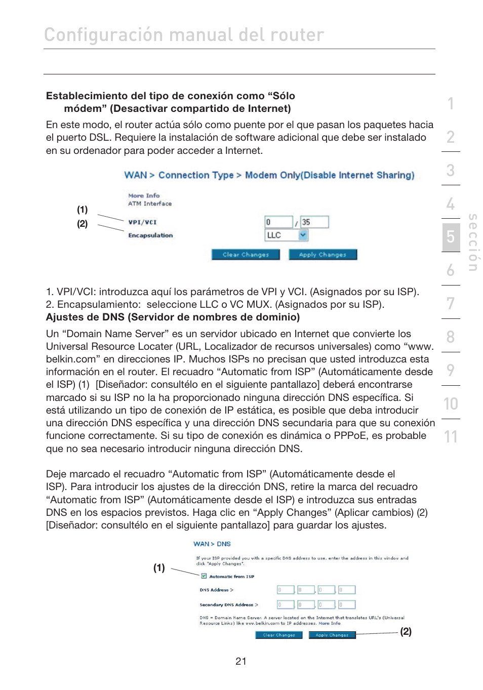 Configuración manual del router | Belkin F5D7632EA4A User Manual | Page 359 / 504