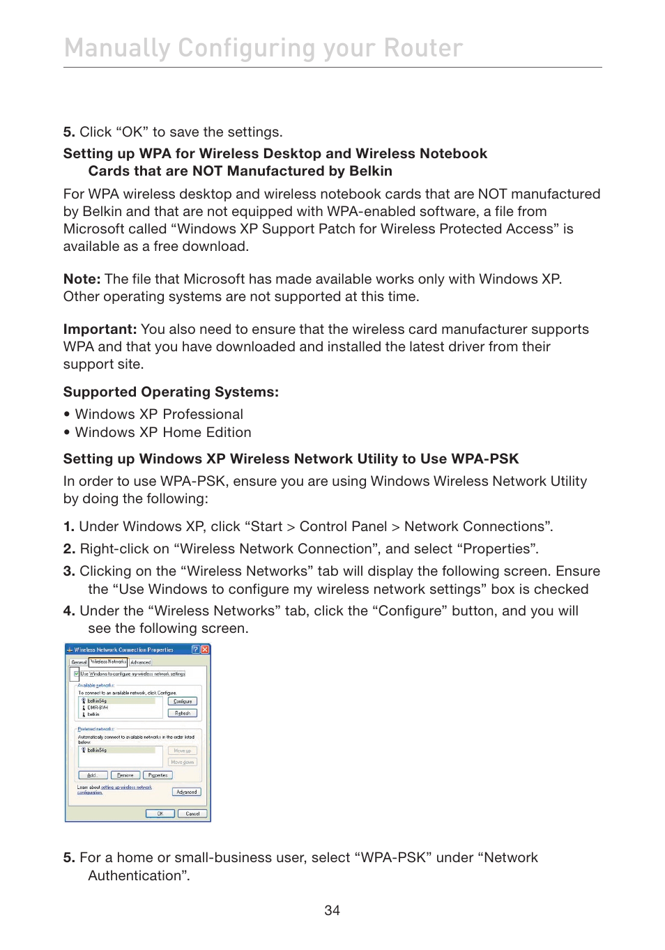 Manually configuring your router | Belkin F5D7632EA4A User Manual | Page 36 / 504