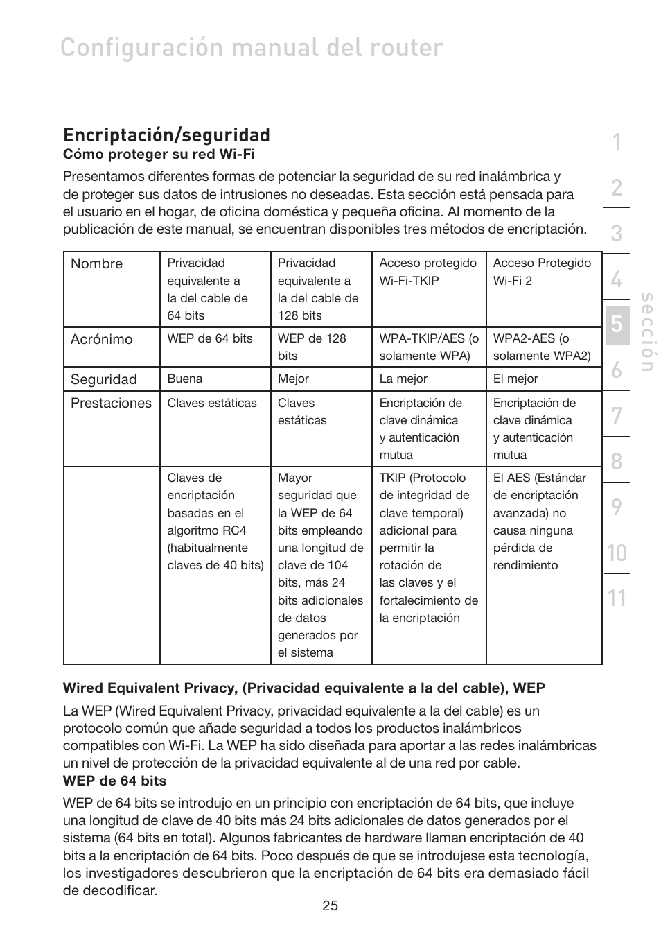 Configuración manual del router, Se cc ió n, Encriptación/seguridad | Belkin F5D7632EA4A User Manual | Page 363 / 504