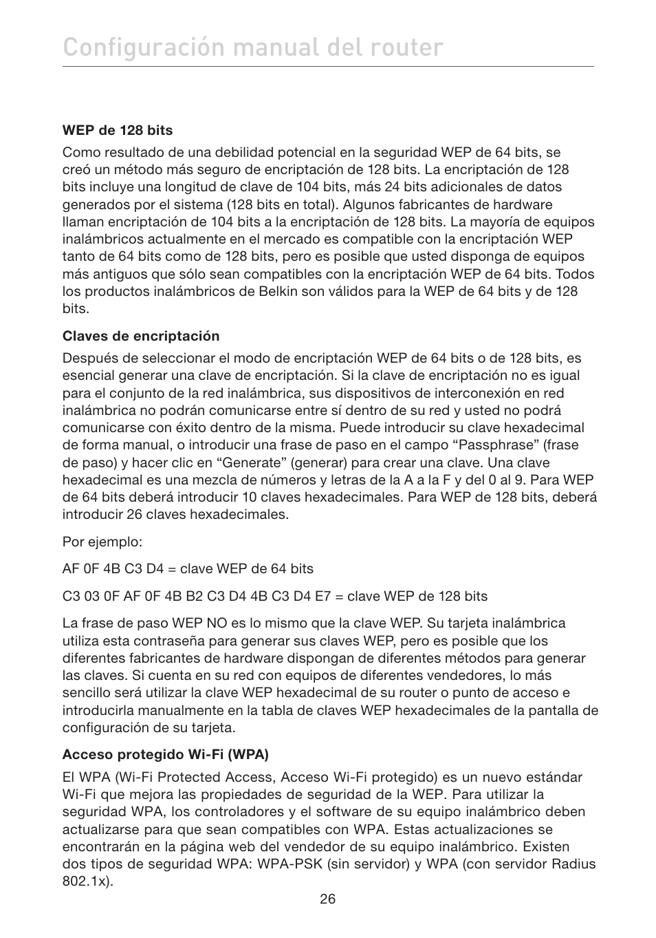 Configuración manual del router | Belkin F5D7632EA4A User Manual | Page 364 / 504