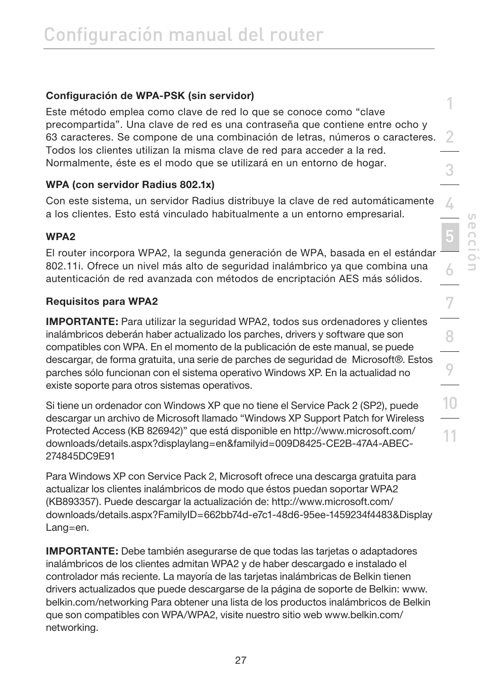 Configuración manual del router | Belkin F5D7632EA4A User Manual | Page 365 / 504