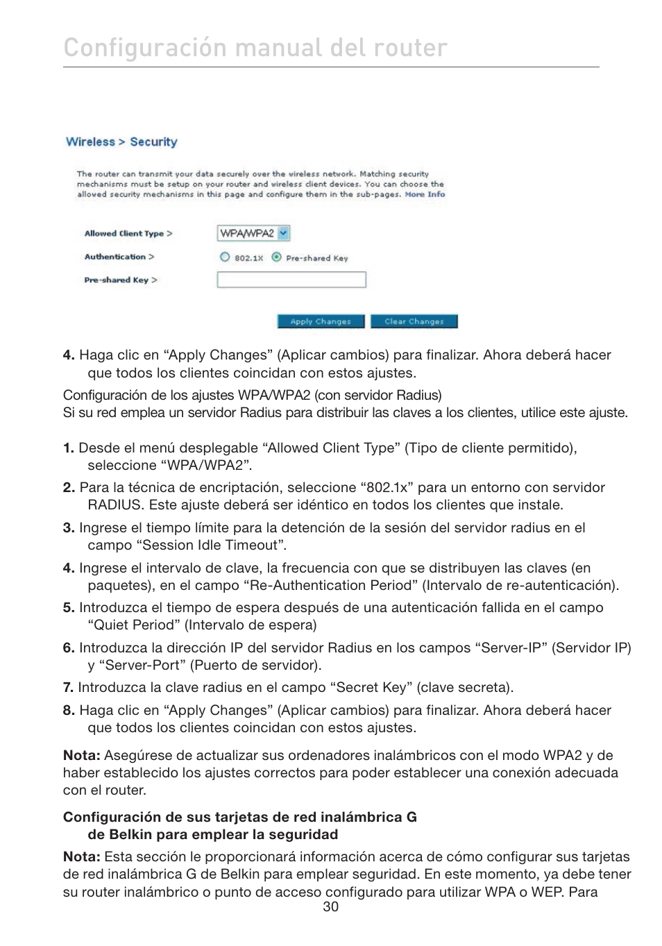 Configuración manual del router | Belkin F5D7632EA4A User Manual | Page 368 / 504