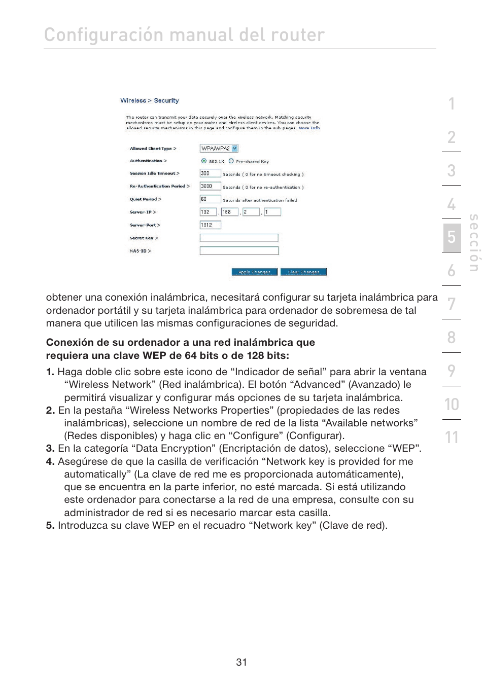 Configuración manual del router | Belkin F5D7632EA4A User Manual | Page 369 / 504