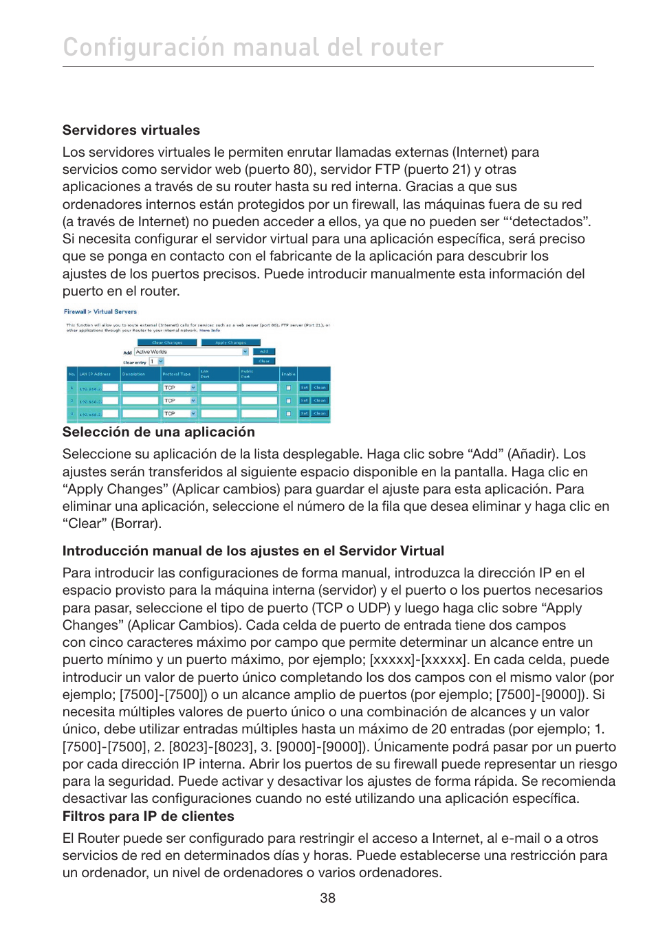 Configuración manual del router | Belkin F5D7632EA4A User Manual | Page 376 / 504