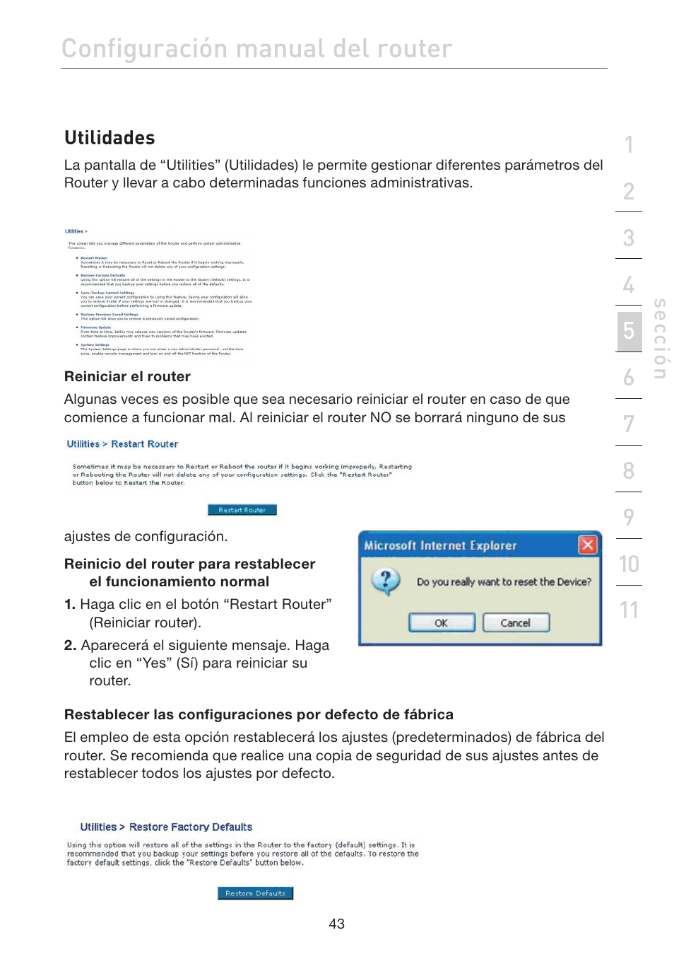 Configuración manual del router | Belkin F5D7632EA4A User Manual | Page 381 / 504