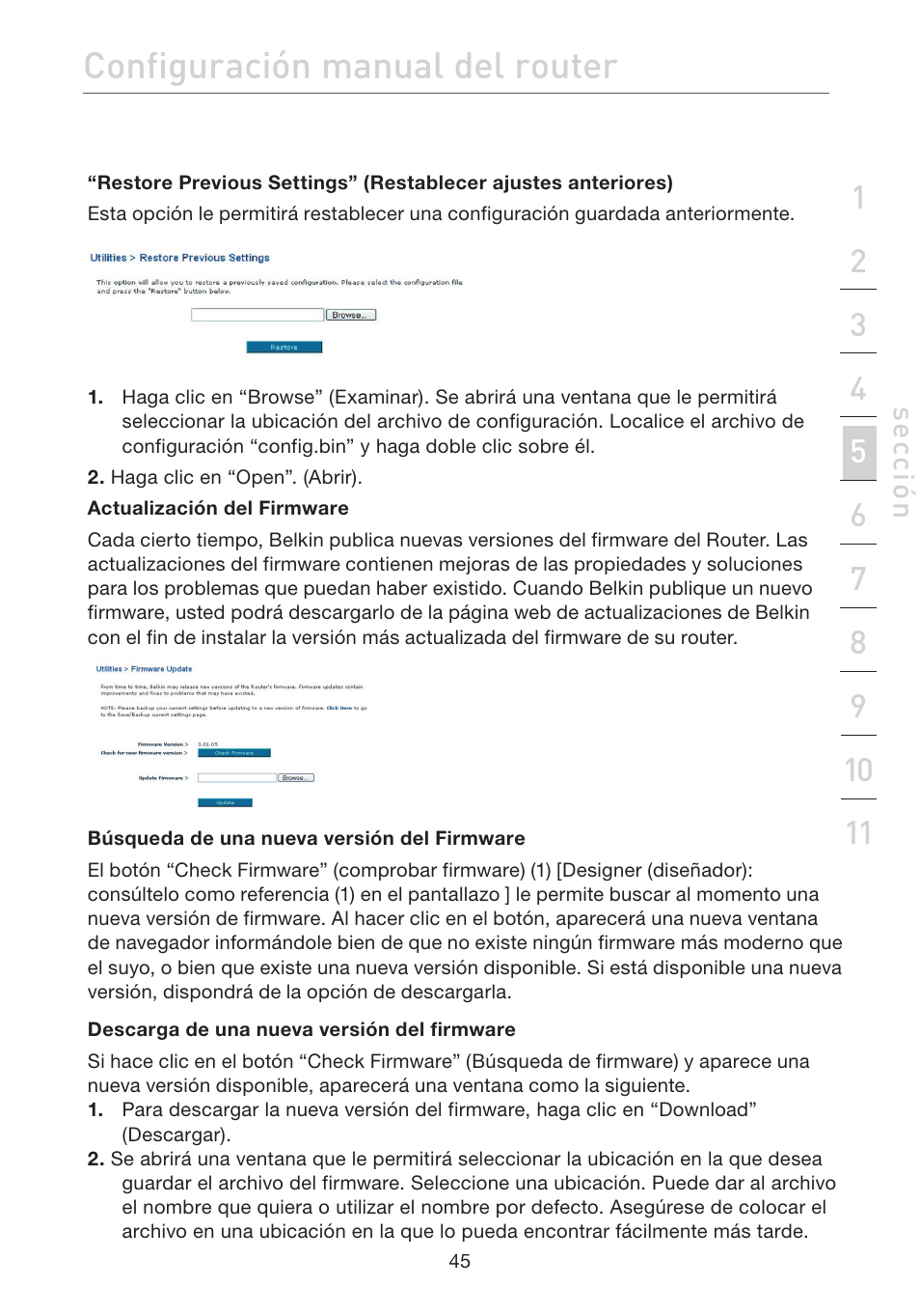 Configuración manual del router | Belkin F5D7632EA4A User Manual | Page 383 / 504