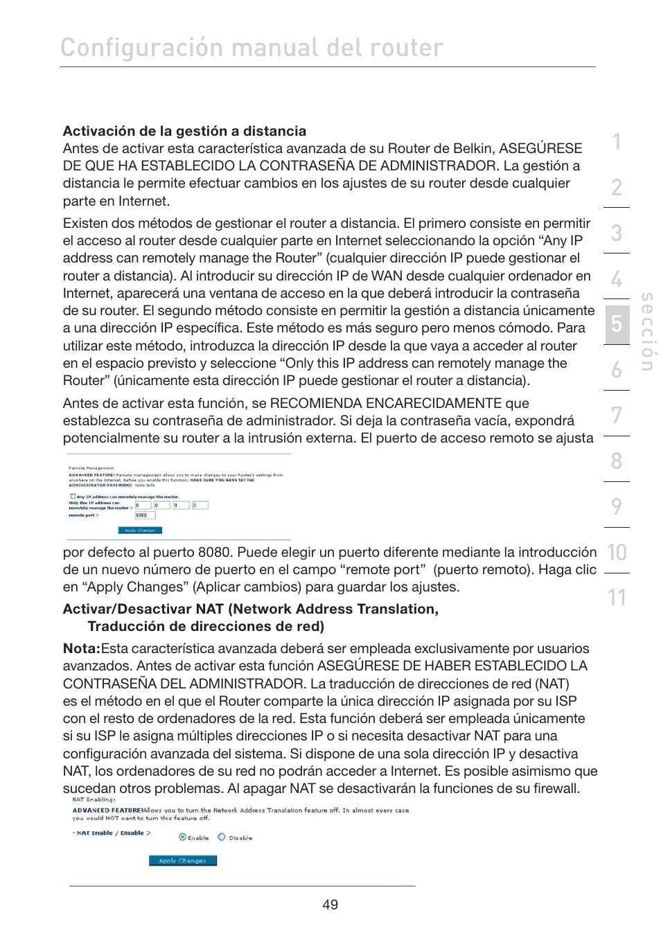 Configuración manual del router | Belkin F5D7632EA4A User Manual | Page 387 / 504