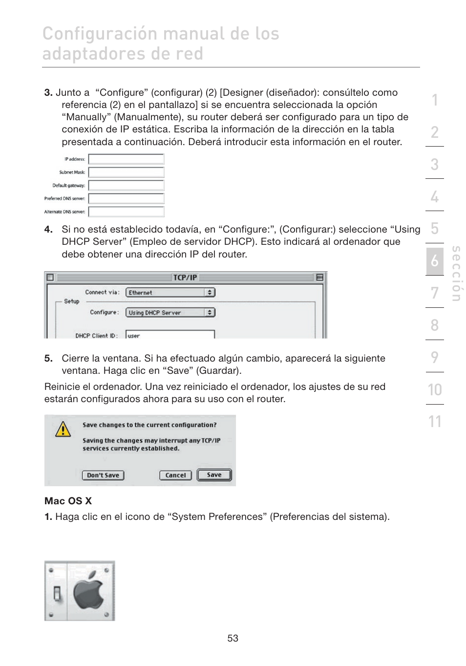 Configuración manual de los adaptadores de red | Belkin F5D7632EA4A User Manual | Page 391 / 504