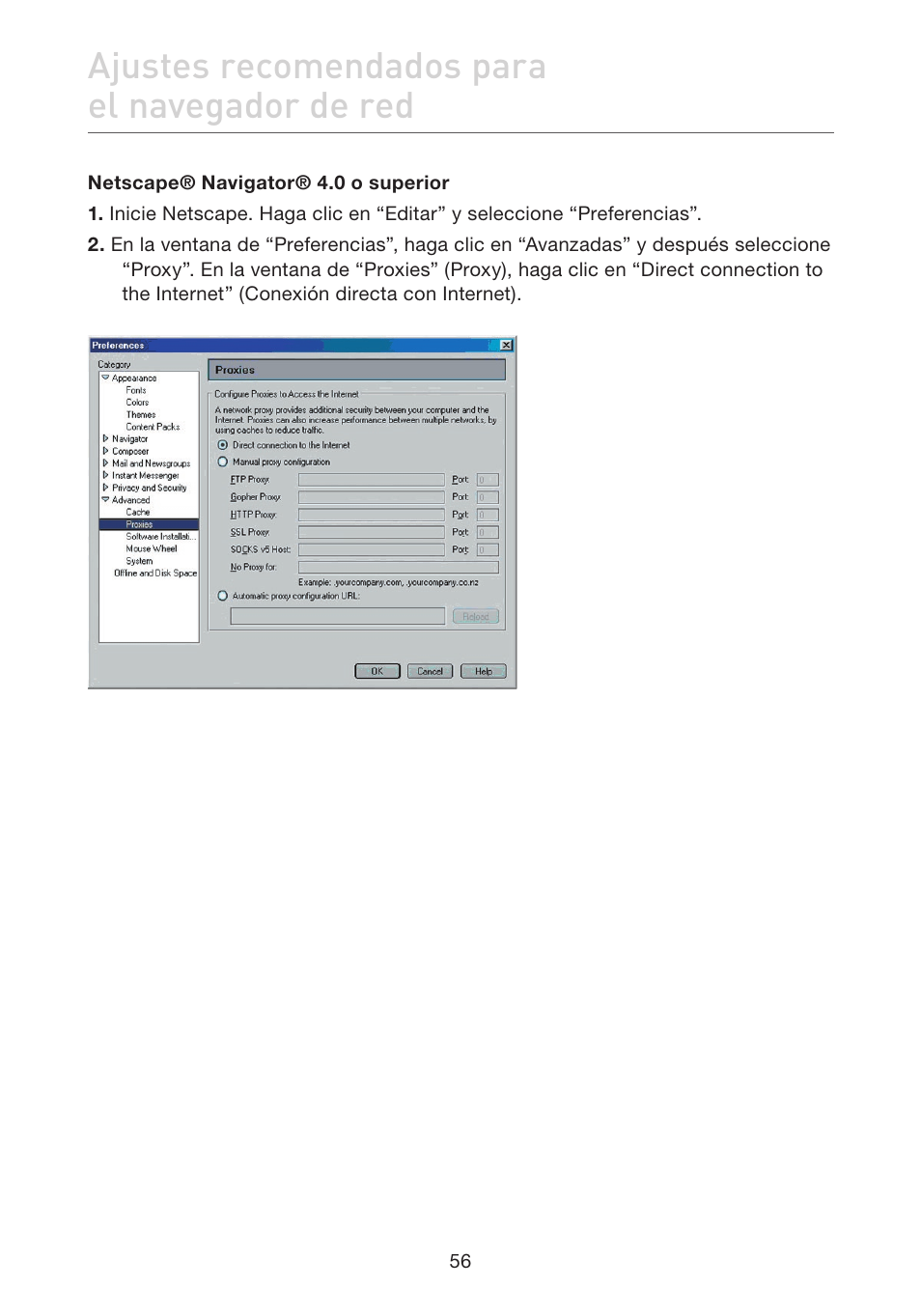Ajustes recomendados para el navegador de red | Belkin F5D7632EA4A User Manual | Page 394 / 504