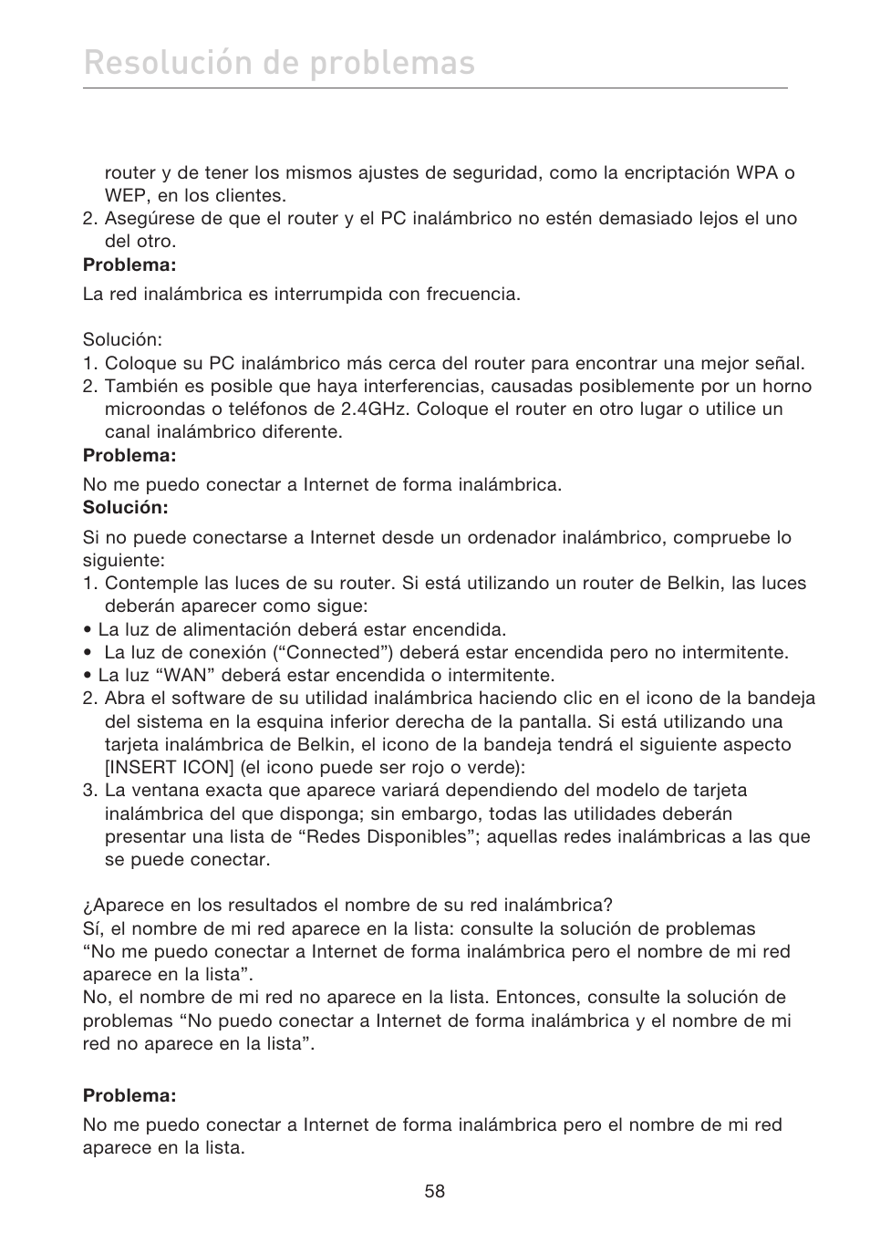 Resolución de problemas | Belkin F5D7632EA4A User Manual | Page 396 / 504