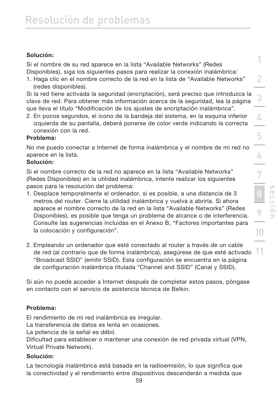 Resolución de problemas | Belkin F5D7632EA4A User Manual | Page 397 / 504