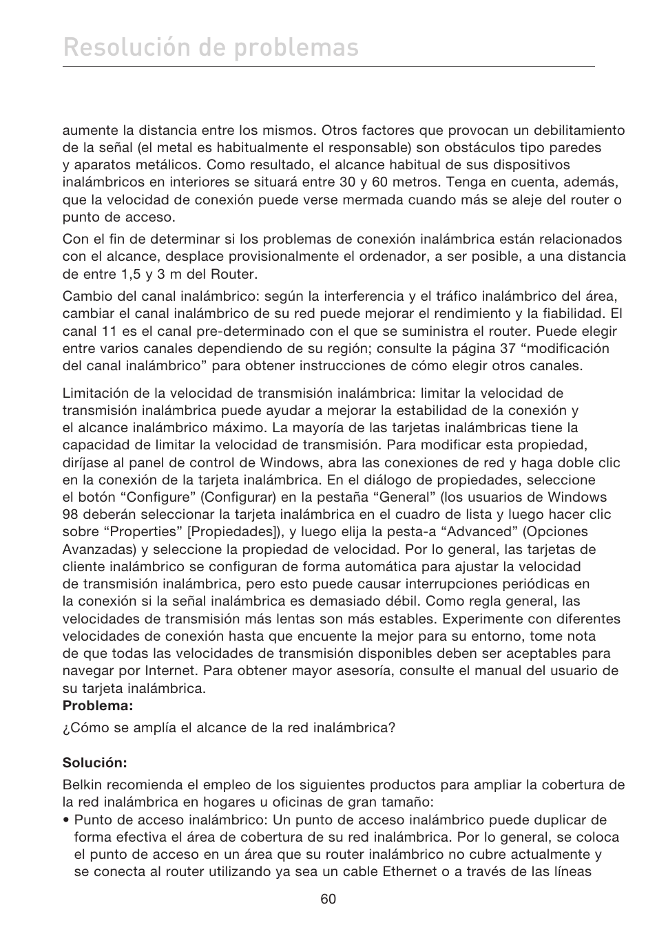 Resolución de problemas | Belkin F5D7632EA4A User Manual | Page 398 / 504