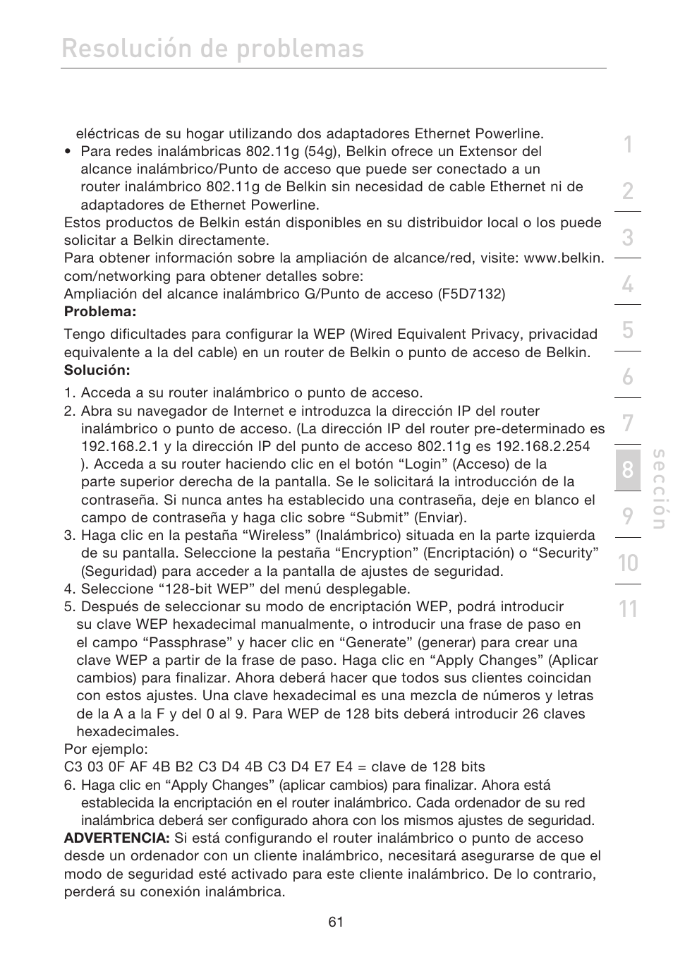 Resolución de problemas | Belkin F5D7632EA4A User Manual | Page 399 / 504