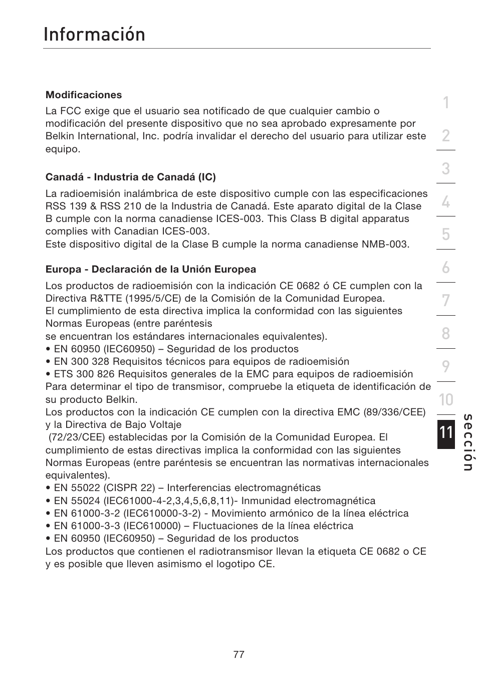 Información | Belkin F5D7632EA4A User Manual | Page 415 / 504