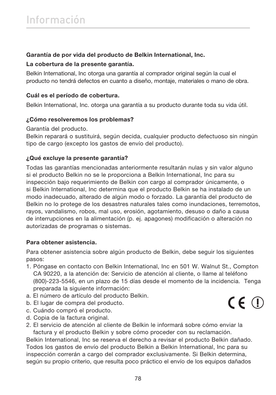 Información | Belkin F5D7632EA4A User Manual | Page 416 / 504