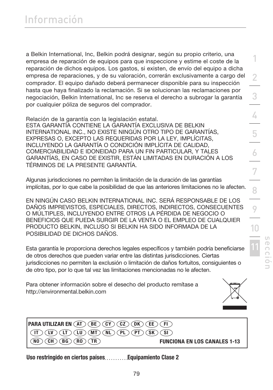 Información, Se cc ió n | Belkin F5D7632EA4A User Manual | Page 417 / 504