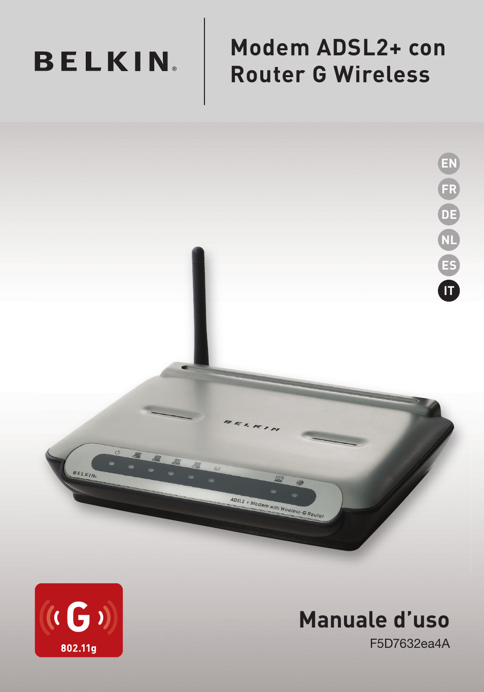 Manuale d’uso, Modem adsl2+ con router g wireless | Belkin F5D7632EA4A User Manual | Page 420 / 504