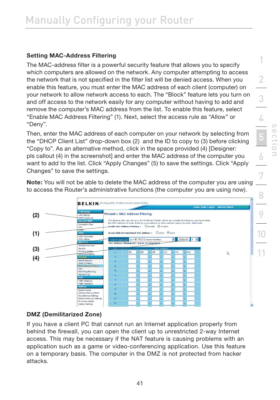 Manually configuring your router | Belkin F5D7632EA4A User Manual | Page 43 / 504