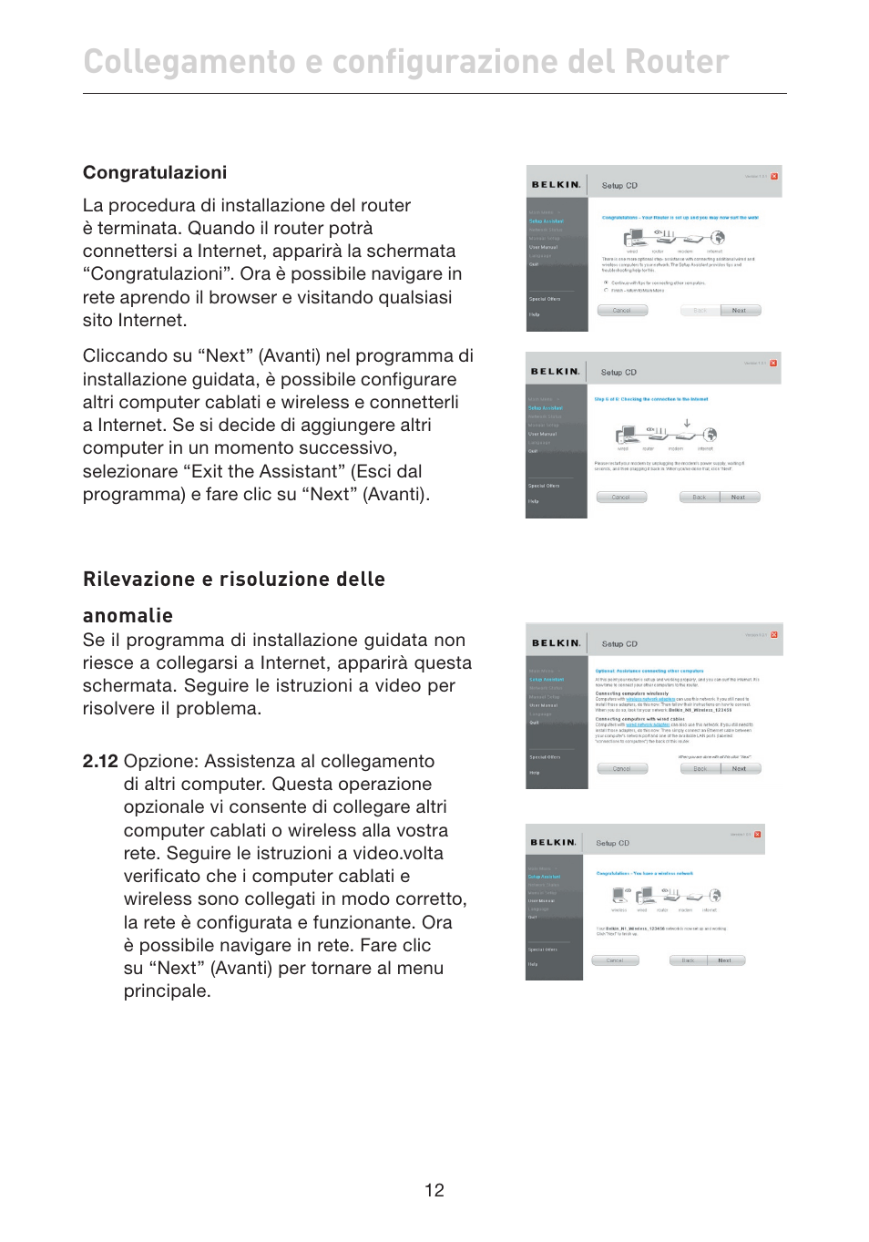 Collegamento e configurazione del router | Belkin F5D7632EA4A User Manual | Page 433 / 504