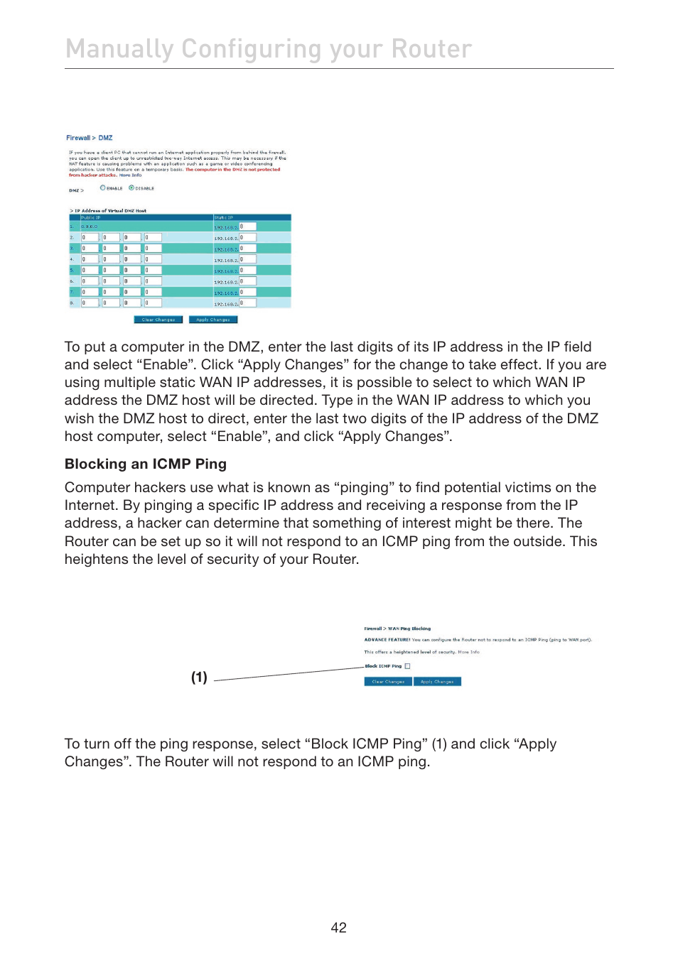 Manually configuring your router | Belkin F5D7632EA4A User Manual | Page 44 / 504