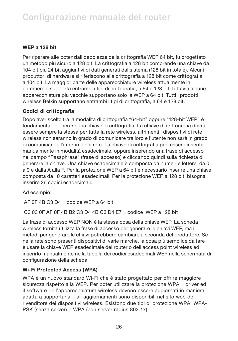 Configurazione manuale del router | Belkin F5D7632EA4A User Manual | Page 447 / 504