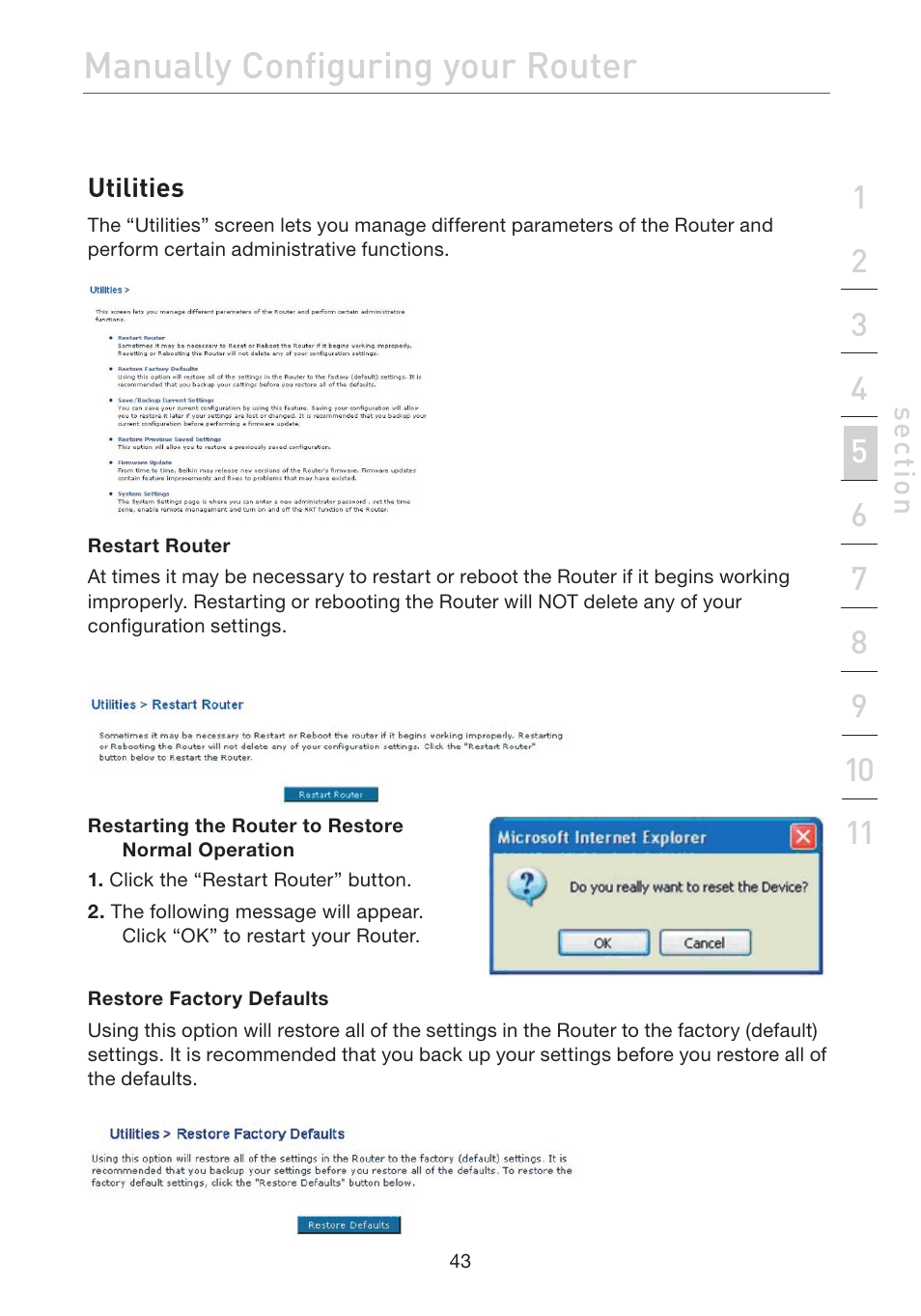 Manually configuring your router | Belkin F5D7632EA4A User Manual | Page 45 / 504