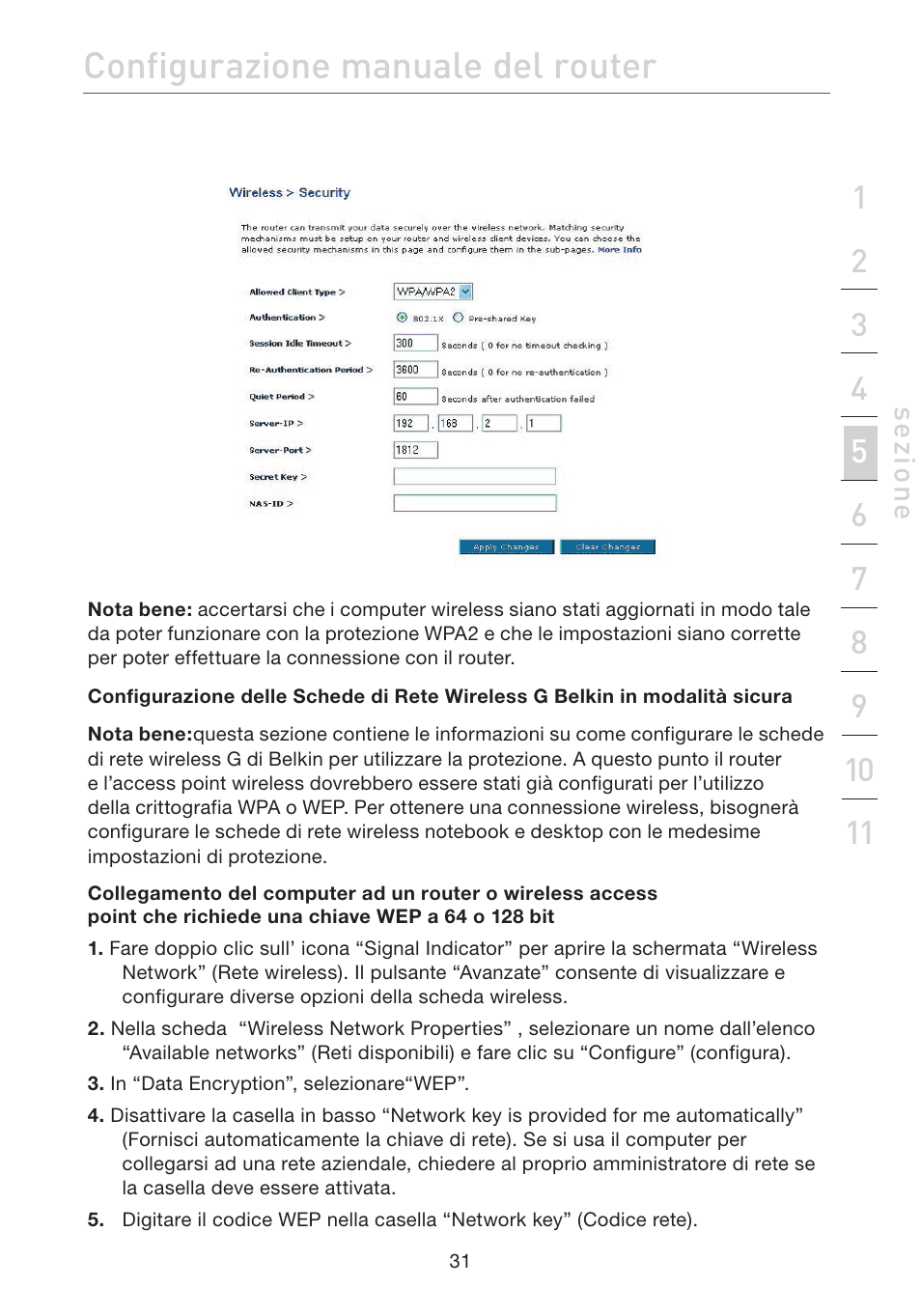 Configurazione manuale del router | Belkin F5D7632EA4A User Manual | Page 452 / 504