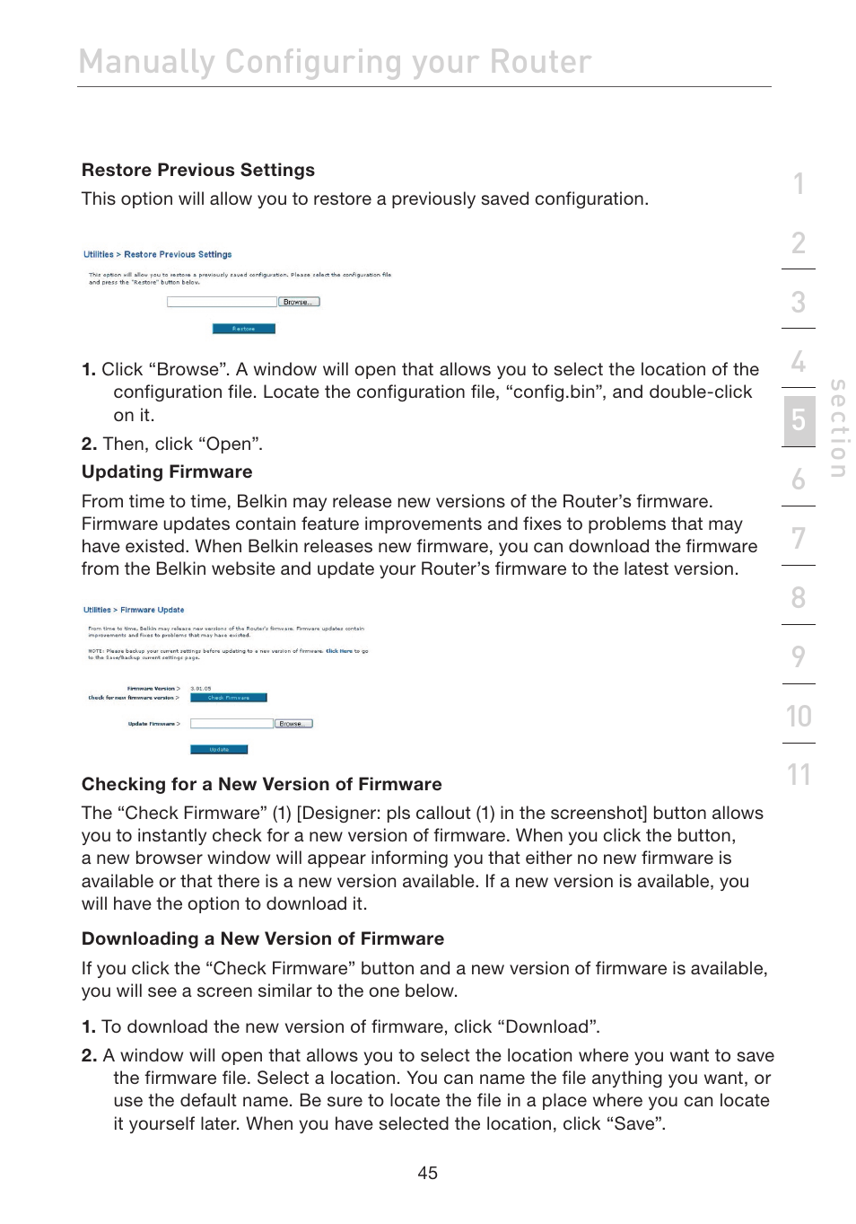 Manually configuring your router | Belkin F5D7632EA4A User Manual | Page 47 / 504
