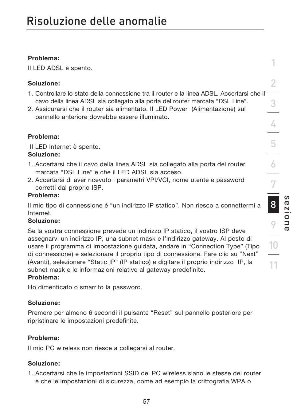 Risoluzione delle anomalie, Se zio n e | Belkin F5D7632EA4A User Manual | Page 478 / 504