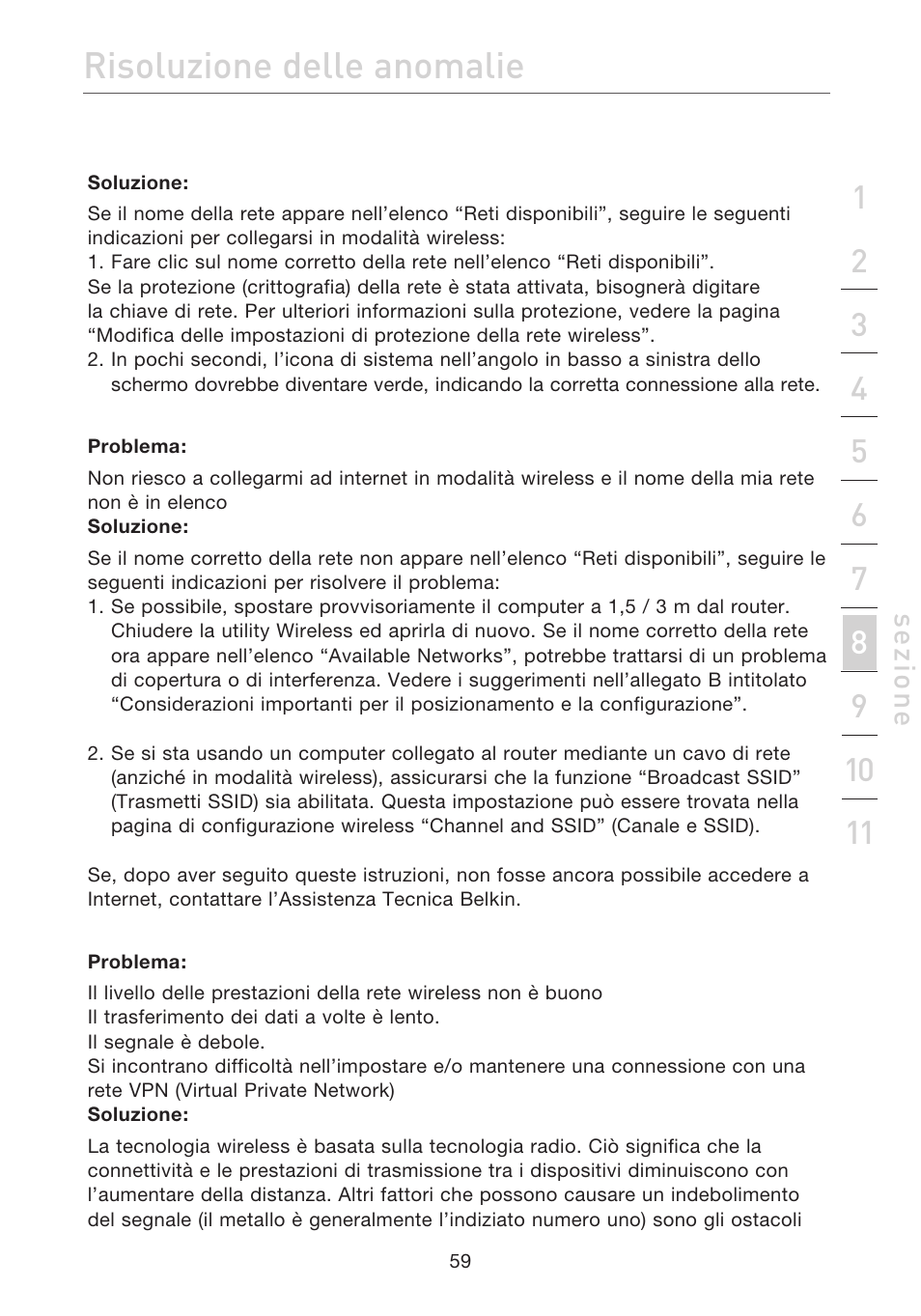 Risoluzione delle anomalie | Belkin F5D7632EA4A User Manual | Page 480 / 504