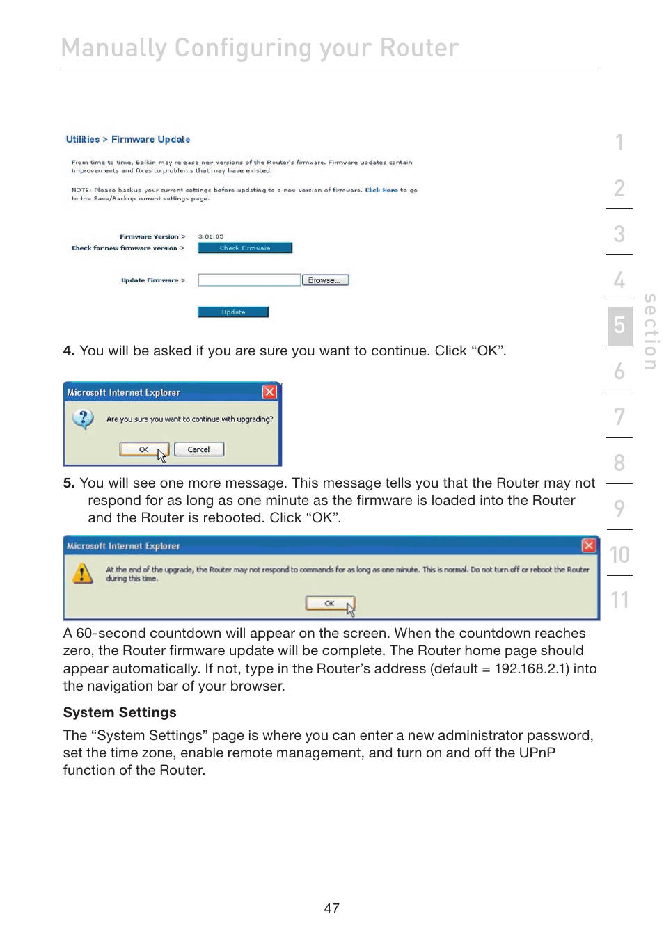 Manually configuring your router | Belkin F5D7632EA4A User Manual | Page 49 / 504