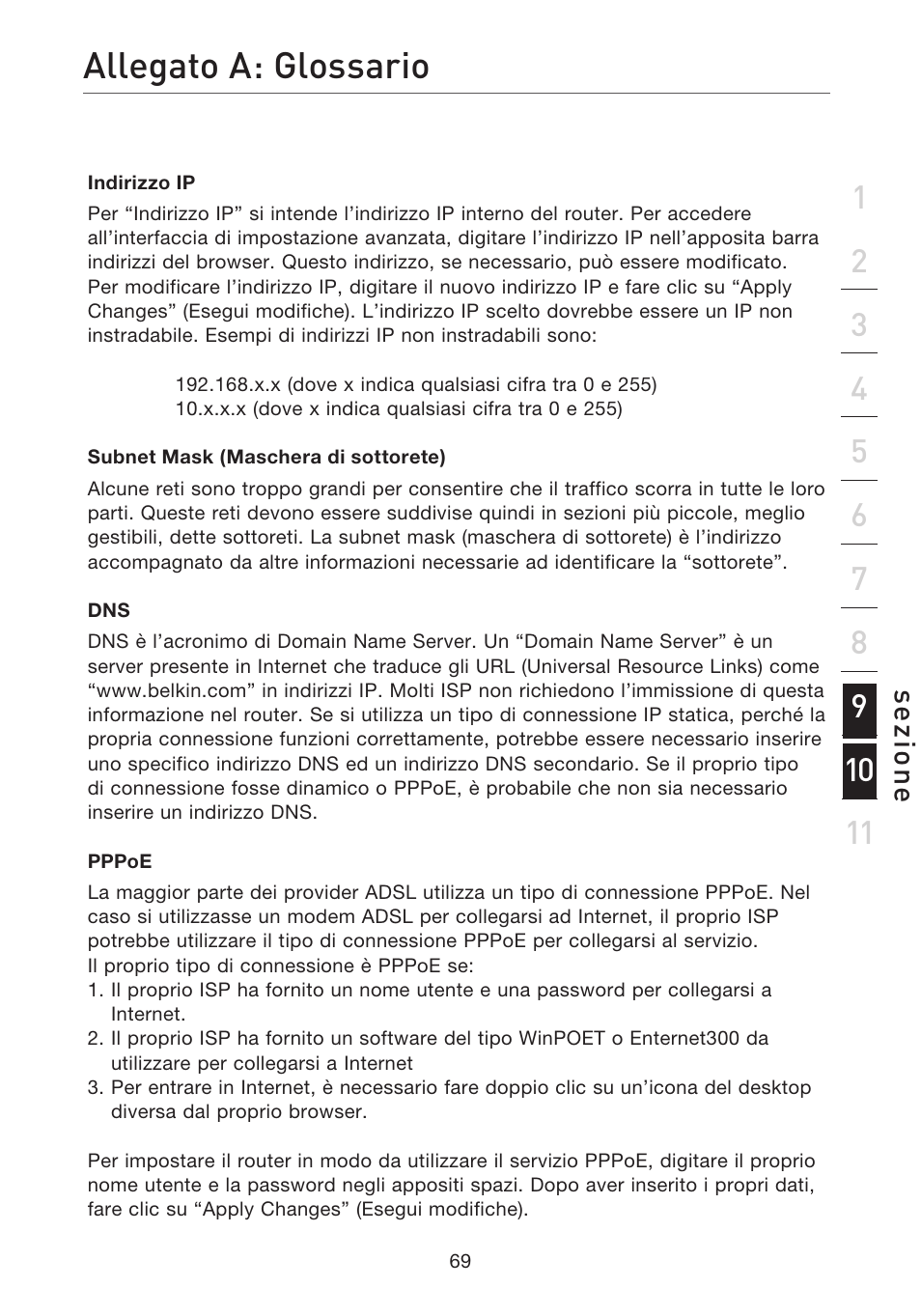Allegato a: glossario, Se zio n e | Belkin F5D7632EA4A User Manual | Page 490 / 504