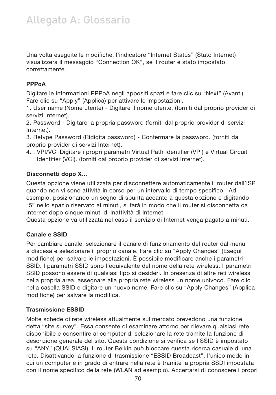 Allegato a: glossario | Belkin F5D7632EA4A User Manual | Page 491 / 504