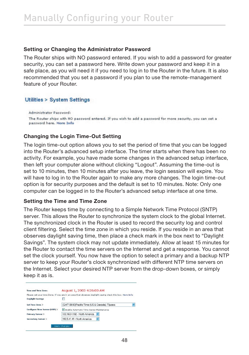 Manually configuring your router | Belkin F5D7632EA4A User Manual | Page 50 / 504