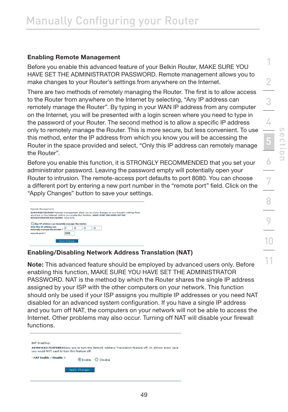 Manually configuring your router | Belkin F5D7632EA4A User Manual | Page 51 / 504