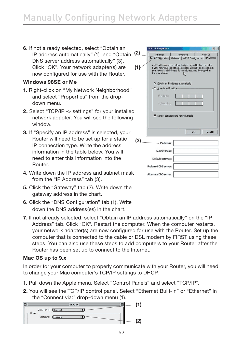 Manually configuring network adapters | Belkin F5D7632EA4A User Manual | Page 54 / 504